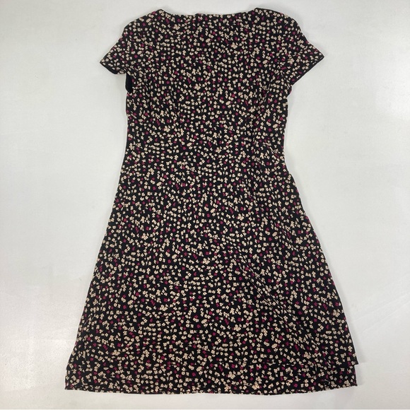 Jones New York Midi Dress Size 12 Women Black Floral Short Sleeve V Neck Pull On - Picture 2 of 16